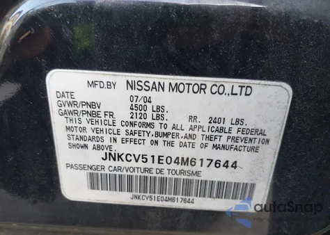 2004 Infiniti G35 from USA, damaged, VIN JNKCV51E04M617644